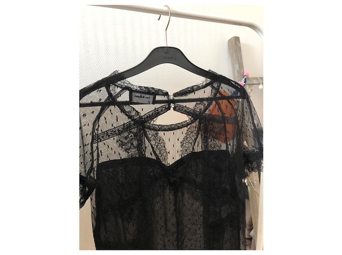 The Kooples Spitzent-Shirt mit Perlendetails Schwarz - Ansicht 5