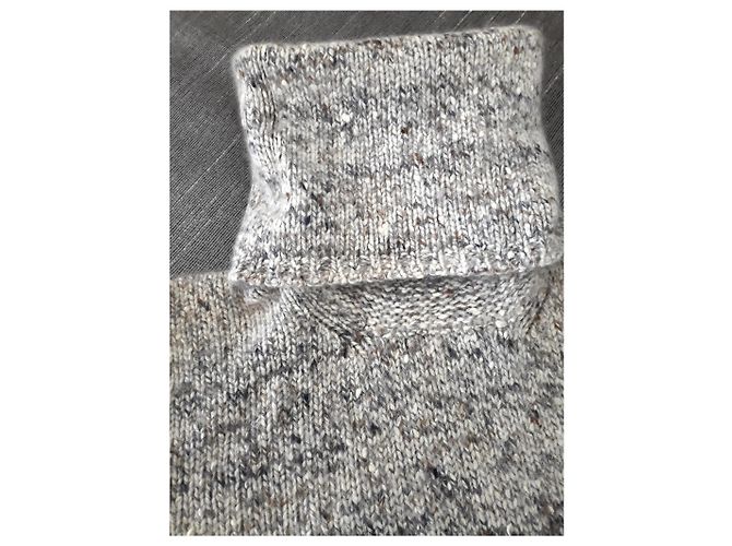 Autre Marque Grauer italienischer Kaschmirpullover mit großem Umlegekragen - Ansicht 2