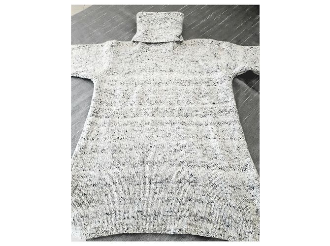 Autre Marque Grauer italienischer Kaschmirpullover mit großem Umlegekragen - Ansicht 3