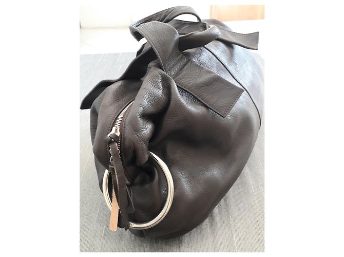 Autre Marque Borsa in pelle di capra marrone con frange Marrone scuro - vista 2