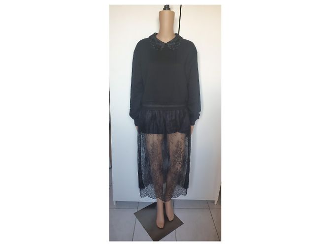 Autre Marque Isabelle Blanche Schwarzes Sweatshirt aus Baumwolle mit Spitzenrock - Ansicht 3