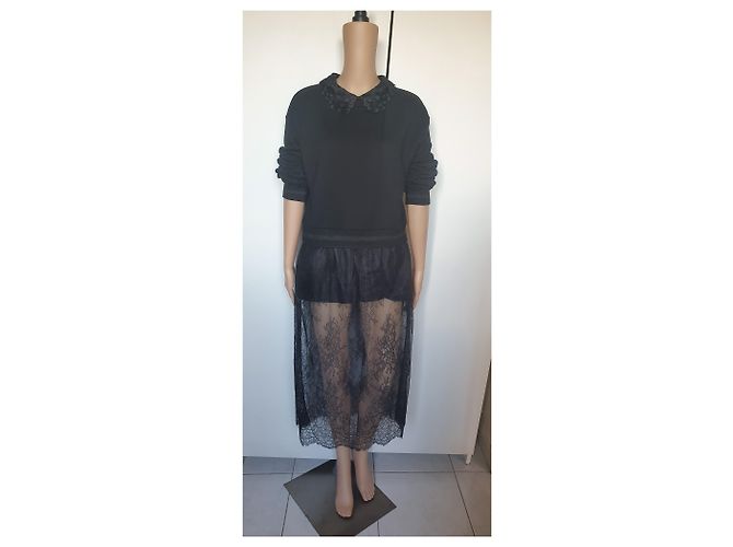 Autre Marque Isabelle Blanche Schwarzes Sweatshirt aus Baumwolle mit Spitzenrock - Ansicht 4