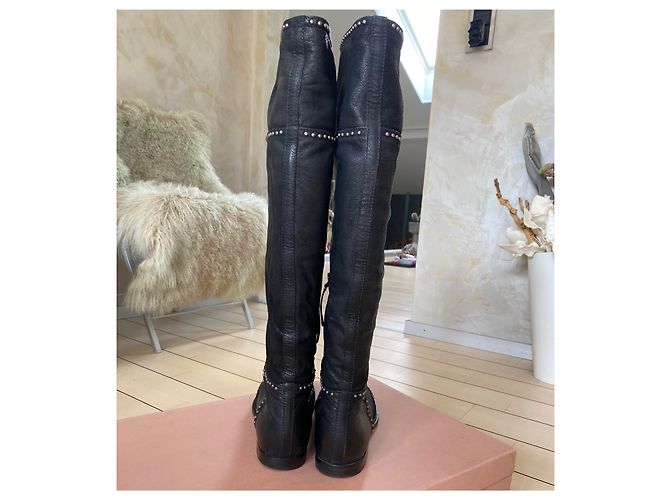 Botas de piel negras Miu Miu con decoración de metal Negro - vista 4