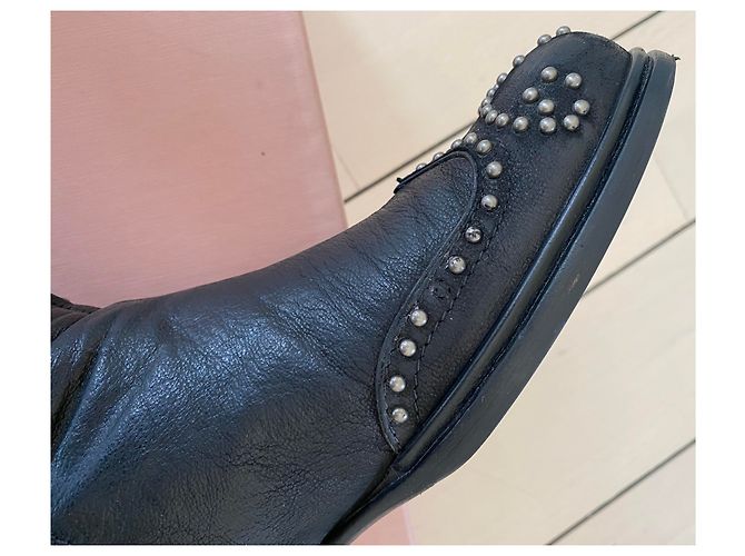 Botas de piel negras Miu Miu con decoración de metal Negro - vista 5