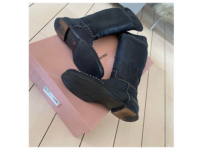 Botas de piel negras Miu Miu con decoración de metal Negro - vista 8