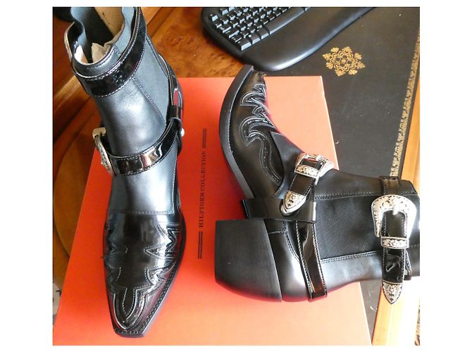 Botas Vaqueras Tommy Hilfiger Cuero Charol Negro - vista 2