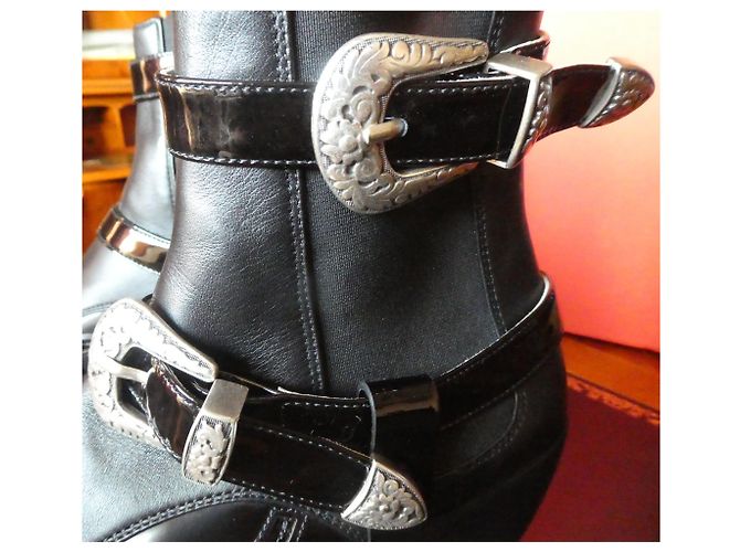 Botas Vaqueras Tommy Hilfiger Cuero Charol Negro - vista 5