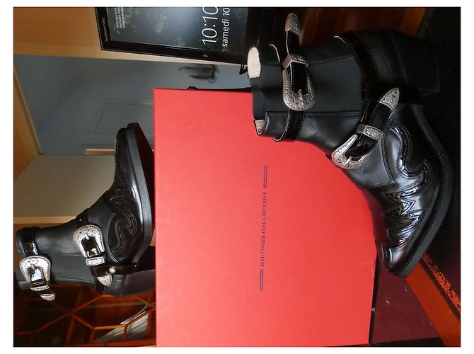 Botas Vaqueras Tommy Hilfiger Cuero Charol Negro - vista 6