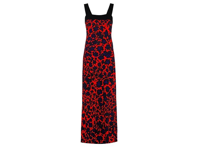 Diane Von Furstenberg Vestido largo de seda DvF Lourosa Negro Roja Púrpura - vista 2