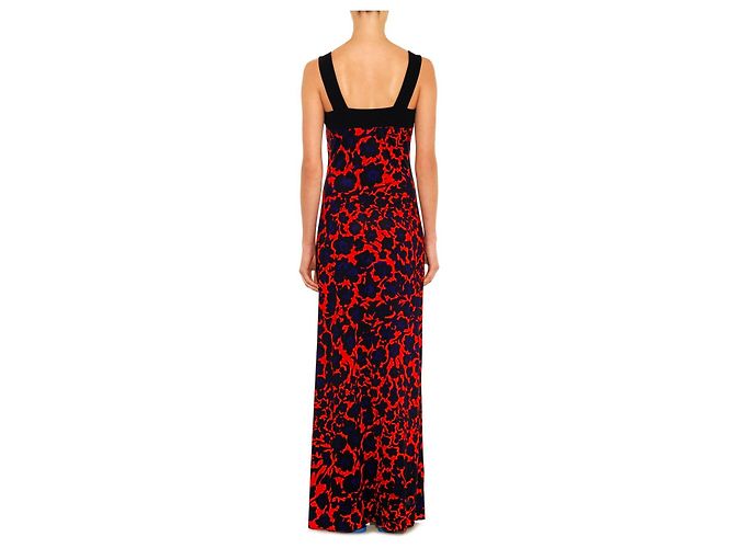 Diane Von Furstenberg Vestido largo de seda DvF Lourosa Negro Roja Púrpura - vista 3