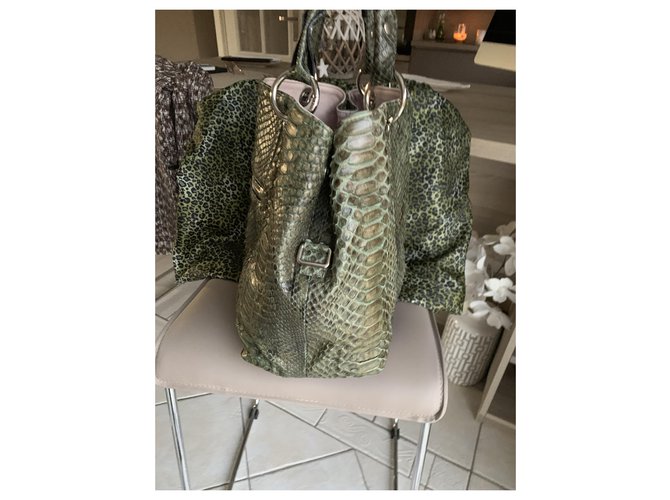 Autre Marque Sac Python Garage en cuir de python kaki - vue 5