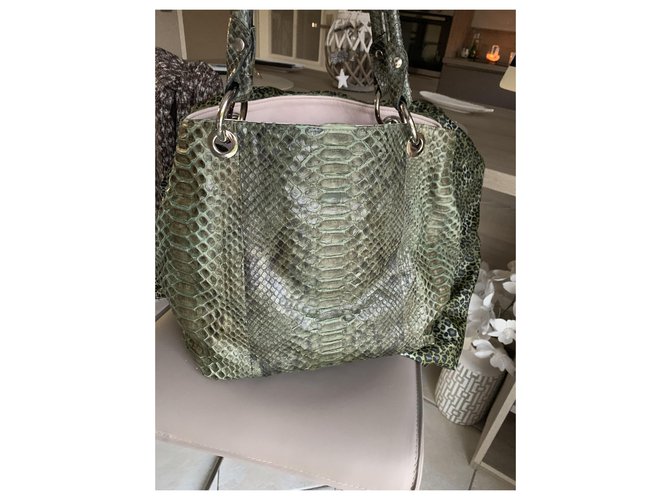 Autre Marque Sac Python Garage en cuir de python kaki - vue 6