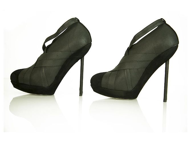 Yves Saint Laurent YSL black elasticated fabric & suede platform booties 40 - view 4