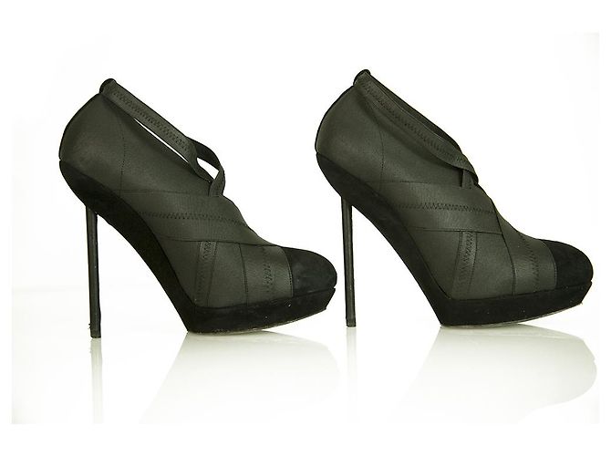 Yves Saint Laurent YSL black elasticated fabric & suede platform booties 40 - view 5
