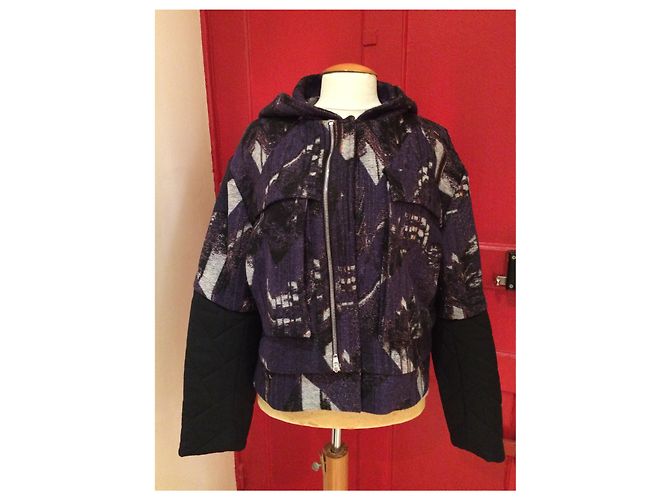 Kenzo Woll und Seide Pea Coat Indigo Mehrfarben - Ansicht 2