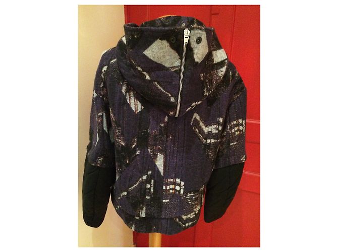 Kenzo Woll und Seide Pea Coat Indigo Mehrfarben - Ansicht 4