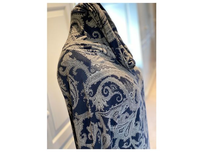 Etro Etuikleid Paisley aus Kaschmir schwarz grau creme Roh - Ansicht 3