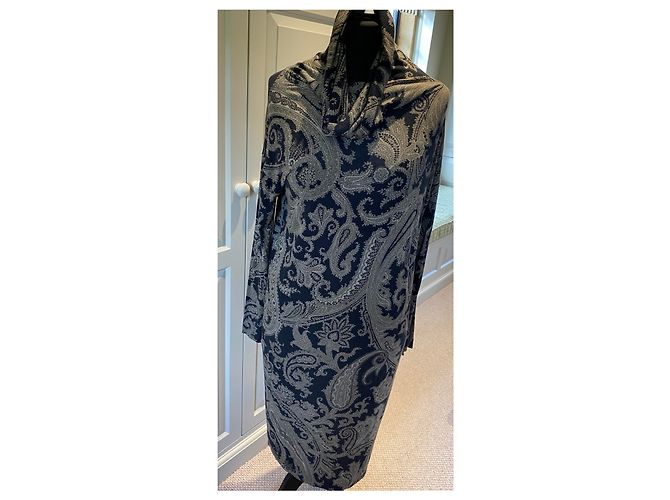 Etro Etuikleid Paisley aus Kaschmir schwarz grau creme Roh - Ansicht 4