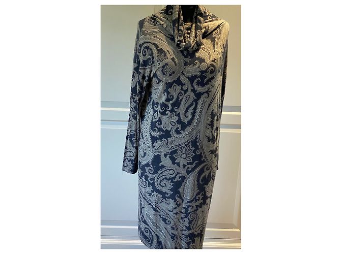 Etro Etuikleid Paisley aus Kaschmir schwarz grau creme Roh - Ansicht 5