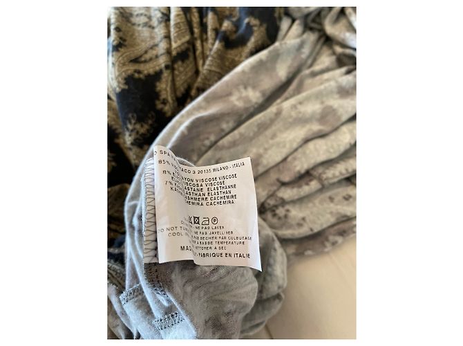 Etro Etuikleid Paisley aus Kaschmir schwarz grau creme Roh - Ansicht 9