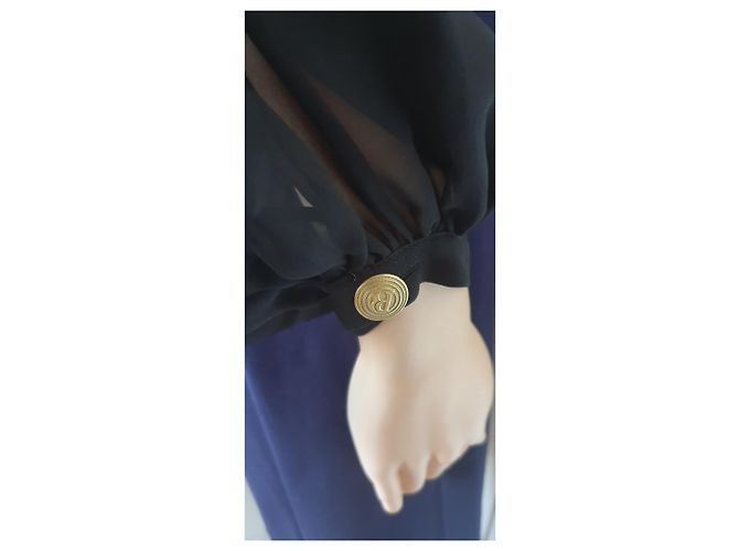 Abito Pierre Balmain in Crepe Blu Navy e Chiffon Nero - vista 10