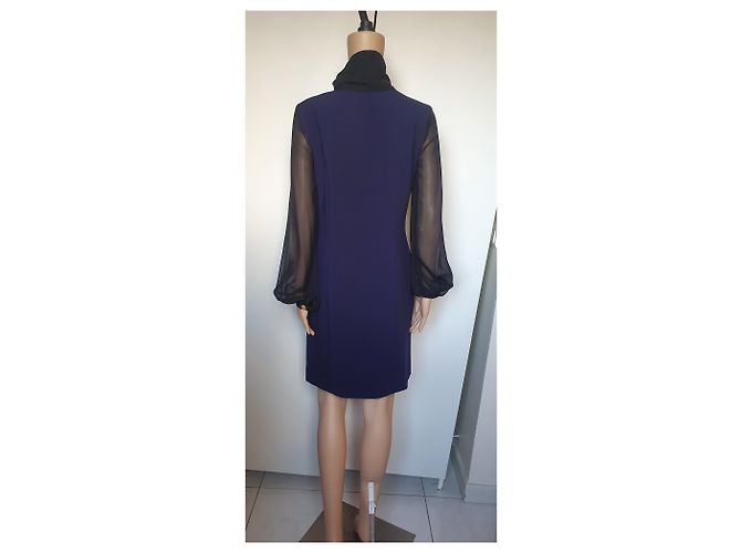 Abito Pierre Balmain in Crepe Blu Navy e Chiffon Nero - vista 2