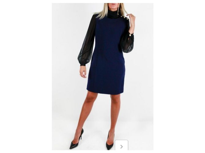 Abito Pierre Balmain in Crepe Blu Navy e Chiffon Nero - vista 3