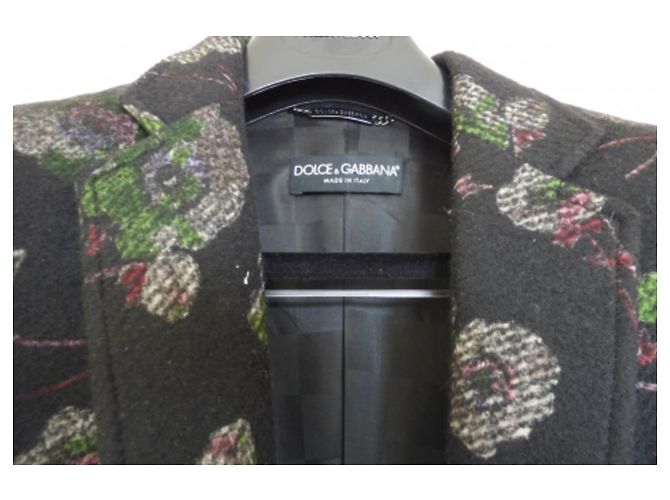 Dolce & Gabbana Black Wool Coat with Floral Pattern - view 2