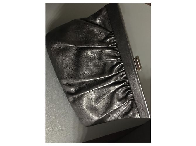 Pochette Pura Lopez in pelle nera Nero Silver hardware - vista 7