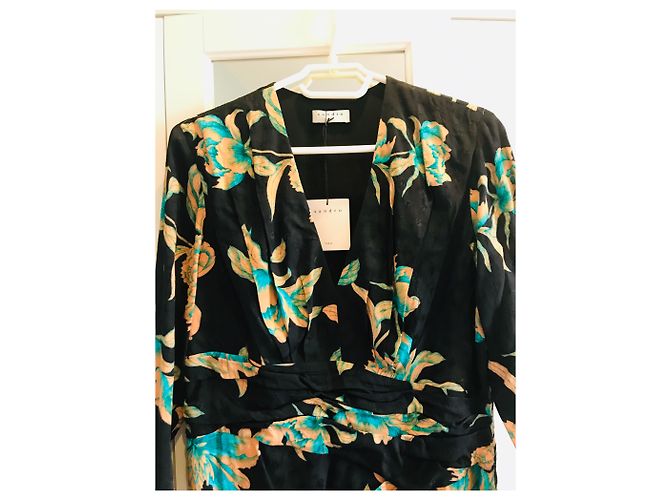 Sandro Bruni Kleid Schwarz mit Blumenmuster V Ausschnitt Mehrfarben - Ansicht 2