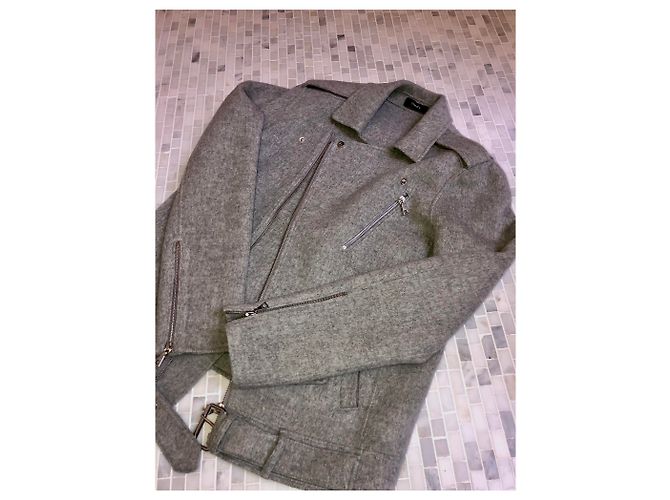 Theory giacca biker Tralsmin in misto lana e cashmere foderata Grigio - vista 2
