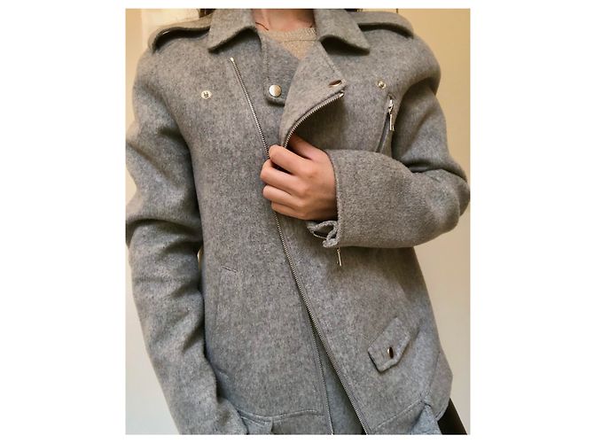 Theory giacca biker Tralsmin in misto lana e cashmere foderata Grigio - vista 3