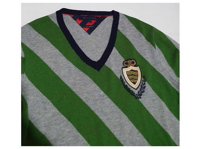 Tommy Hilfiger Wollpullover grün grau gestreift - Ansicht 2