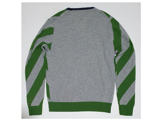 Tommy Hilfiger Wollpullover grün grau gestreift - Ansicht 3
