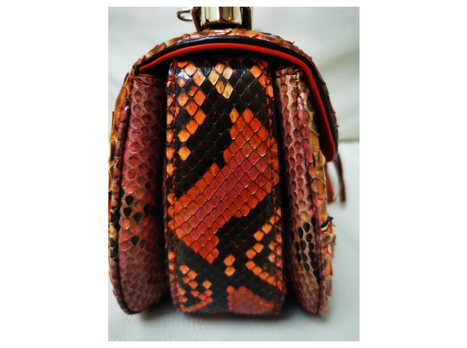 Gucci Bamboo Top Handle Python Tasche Koralle - Ansicht 3