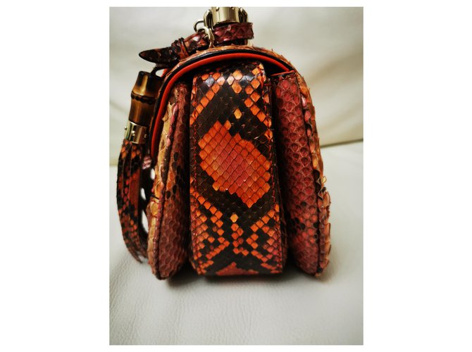 Gucci Bamboo Top Handle Python Tasche Koralle - Ansicht 4