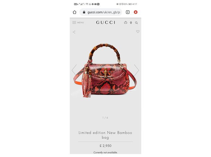 Gucci Bamboo Top Handle Python Tasche Koralle - Ansicht 5
