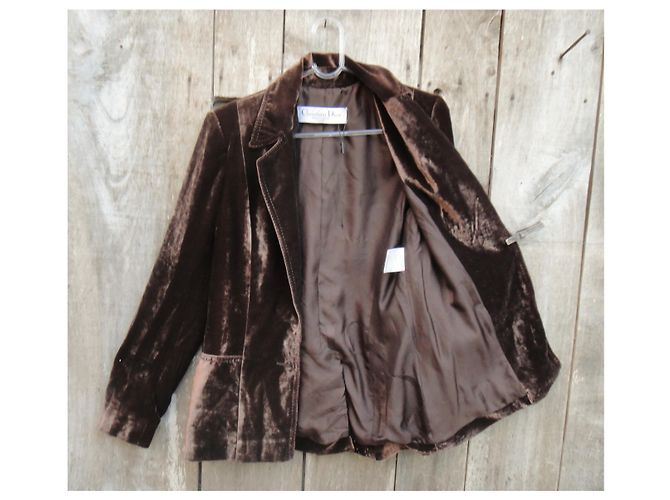 Christian Dior Boutique Samtjacke aus Moiré 40 Dunkelbraun - Ansicht 4