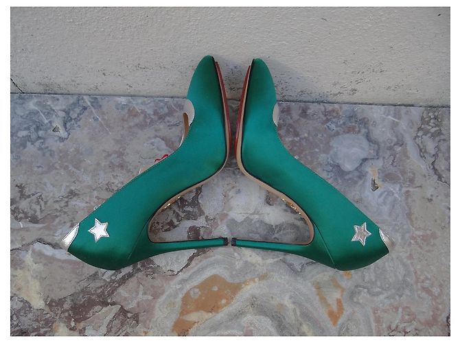 Décolleté Charlotte Olympia Pelle Argento e Tessuto Verde Taglia 39 - vista 10