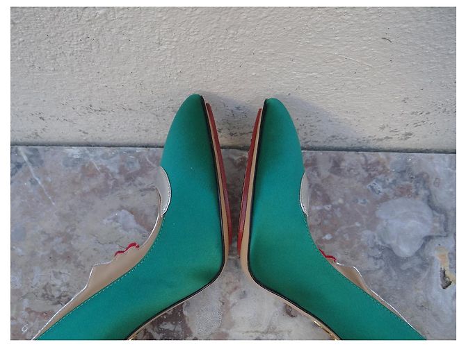 Décolleté Charlotte Olympia Pelle Argento e Tessuto Verde Taglia 39 - vista 11