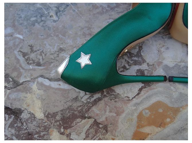 Décolleté Charlotte Olympia Pelle Argento e Tessuto Verde Taglia 39 - vista 12