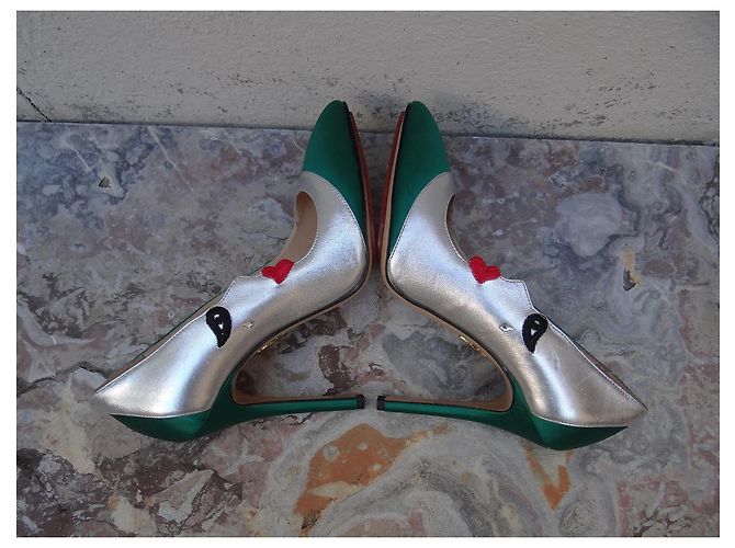 Décolleté Charlotte Olympia Pelle Argento e Tessuto Verde Taglia 39 - vista 13