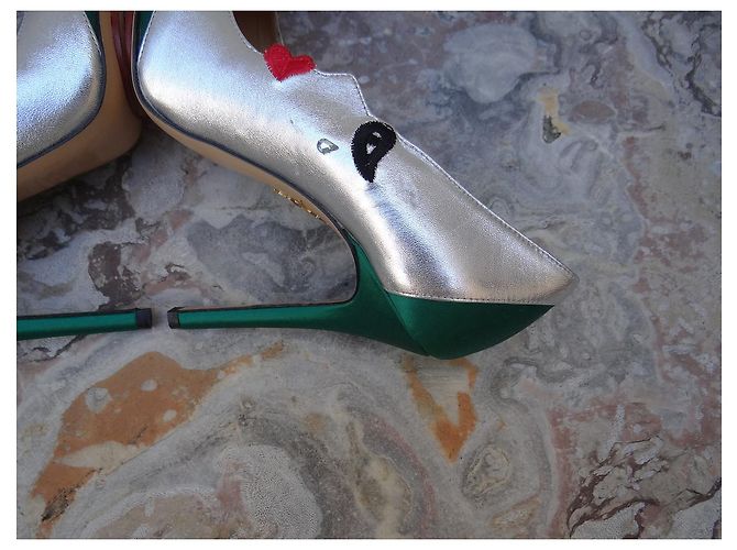 Décolleté Charlotte Olympia Pelle Argento e Tessuto Verde Taglia 39 - vista 15