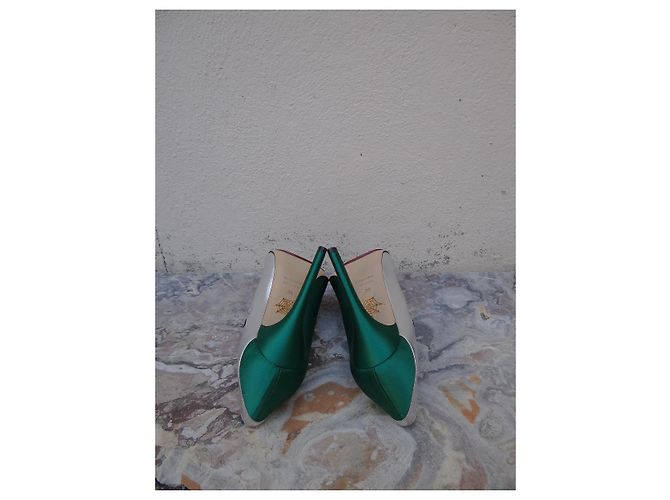 Décolleté Charlotte Olympia Pelle Argento e Tessuto Verde Taglia 39 - vista 16