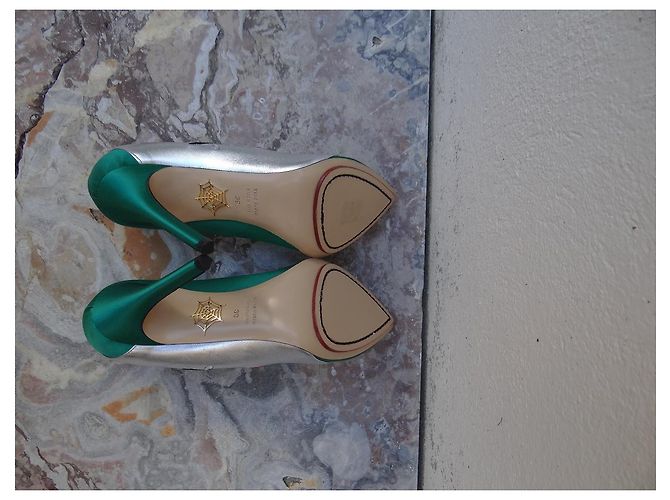 Décolleté Charlotte Olympia Pelle Argento e Tessuto Verde Taglia 39 - vista 17