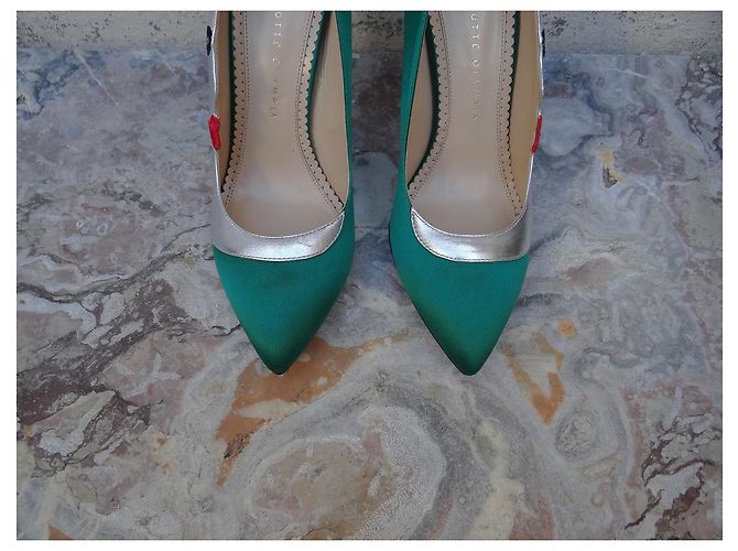Décolleté Charlotte Olympia Pelle Argento e Tessuto Verde Taglia 39 - vista 3
