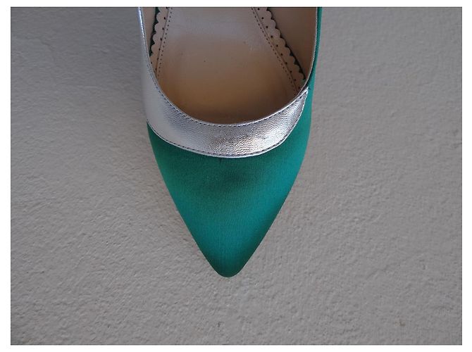 Décolleté Charlotte Olympia Pelle Argento e Tessuto Verde Taglia 39 - vista 6