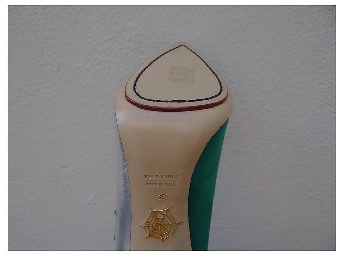 Décolleté Charlotte Olympia Pelle Argento e Tessuto Verde Taglia 39 - vista 8