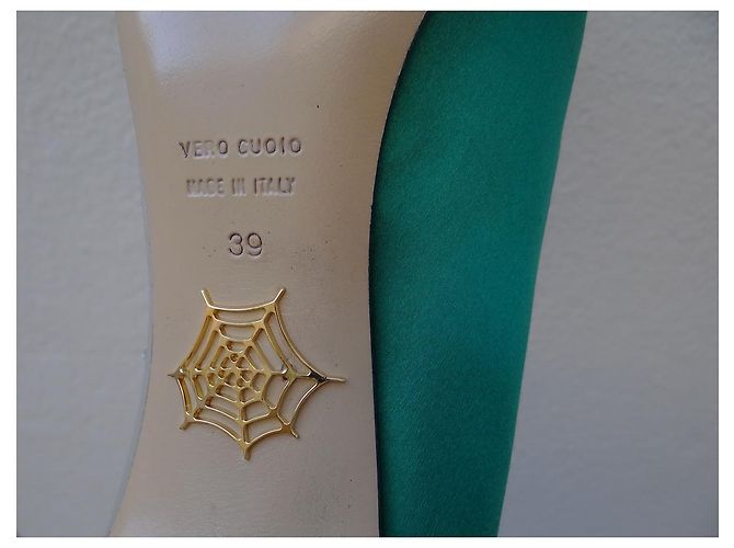 Décolleté Charlotte Olympia Pelle Argento e Tessuto Verde Taglia 39 - vista 9