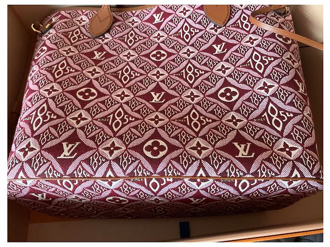 Louis Vuitton Neverfull Jacquard 1854 Borsa rosso scuro in tessuto Bordò - vista 3